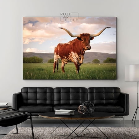 Texas Longhorn Cattle Print Farmhouse Wall Decor Vintage Cow Home Decoration, Unframed Paper Poster 8x10in