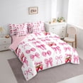 thumbnail image 2 of jejeloiu Ribbon Bows 7 Pieces Bedding Comforter Set,Red Kawaii Strawberry Full Bedding Set For Girls Kids Reversible, 2 of 7