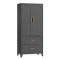 thumbnail image 2 of SUNCROWN 71" Storage Armoire Wardrobe Cabinet with 2 Doors & 2 Large Drawers, Freestanding Closet Organizer with Handles, Waterproof Storage Cabinet for Bedroom, Bathroom（Black), 2 of 9
