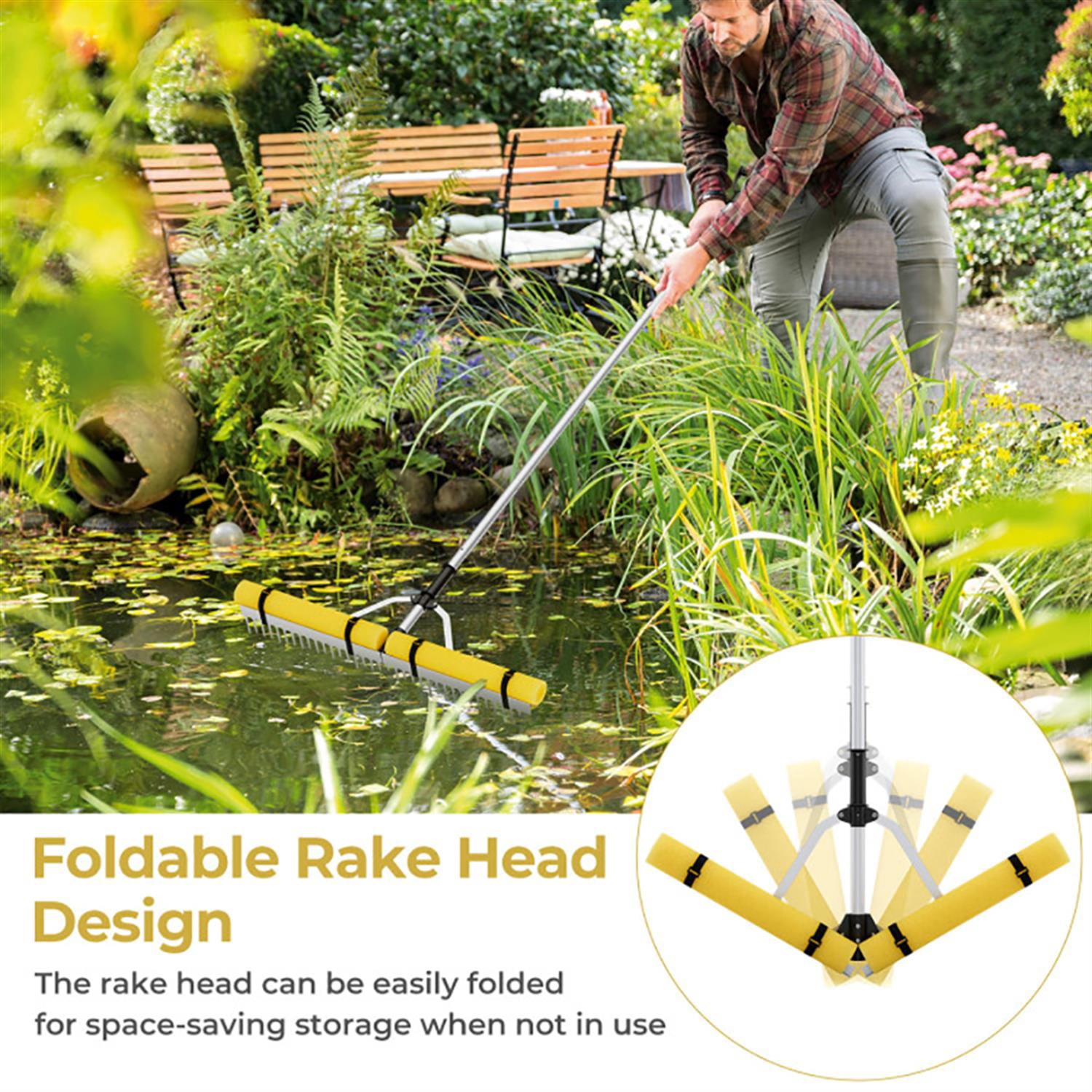 Spaco 36" Wide Floating Weed Lake Rake, Aquatic Pond Weed Cutter with Foam Floats, 92" Extra Long Handle for Yard Garden, Yellow