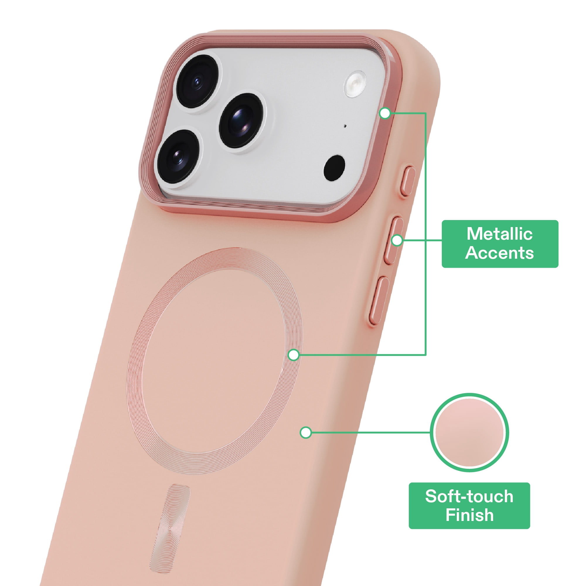 onn Soft Touch Phone Case for iPhone 18 Pro / 17 Pro, MagSafe Compatible - Blush Pink