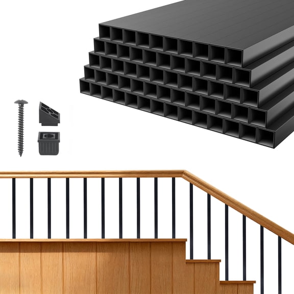 KFFKFF 125 Pack Deck Balusters, 3/4 in Square x 26 in Long Aluminum Railing Spindles, Hollow Metal Stair and Deck Balusters with Connectors and Screws, Suitable for Decks, Porches, and Stair Railings