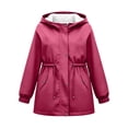 thumbnail image 6 of Puntoco Girls Long Rain Jacket Waterproof with Hood Lightweight Windbreaker Raincoat Plus Size Travel Camping Outdoor Coat Hot Pink 14-15 Years, 6 of 9