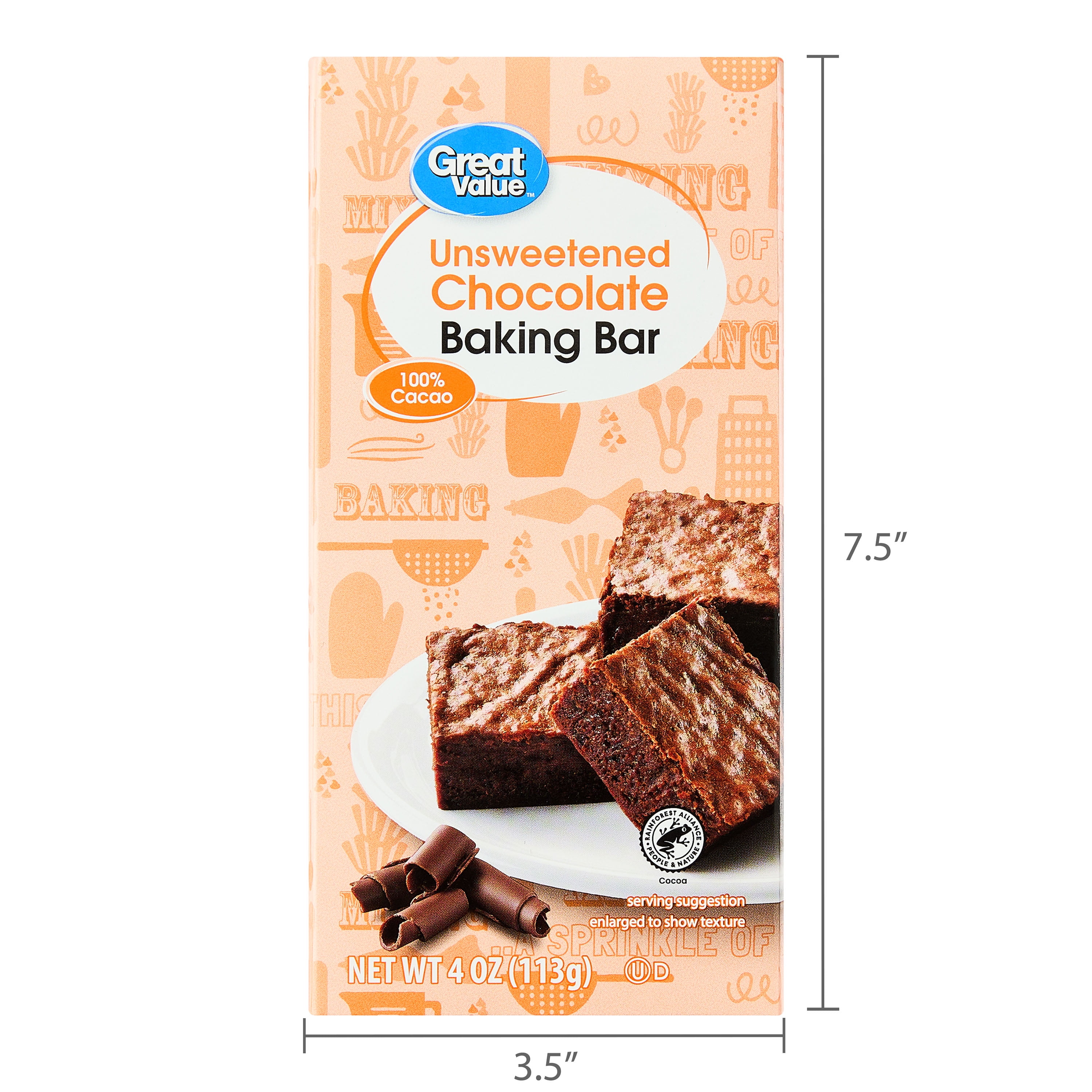 Great Value Unsweetened Chocolate Baking Bar, 4 oz