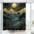 thumbnail image 4 of Mountain Shower Curtain Boho Mid Century Golden Moun Starry Moon River Plants Abstract Nature Landscape Bathroom Decor Set Waterproof Bathtub Curtain with 12 Hooks 72x72 inches, 4 of 6
