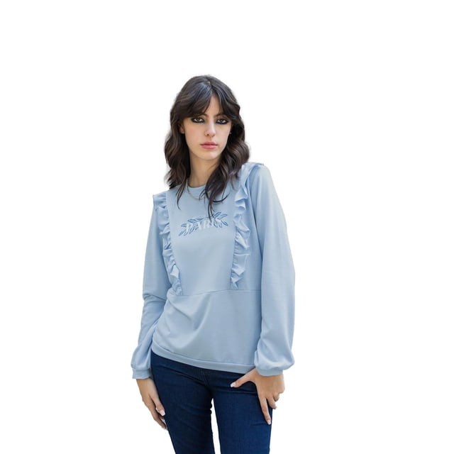 Sudadera Ramina André Badi azul cielo mediana ligera escote redondo estampado frontal