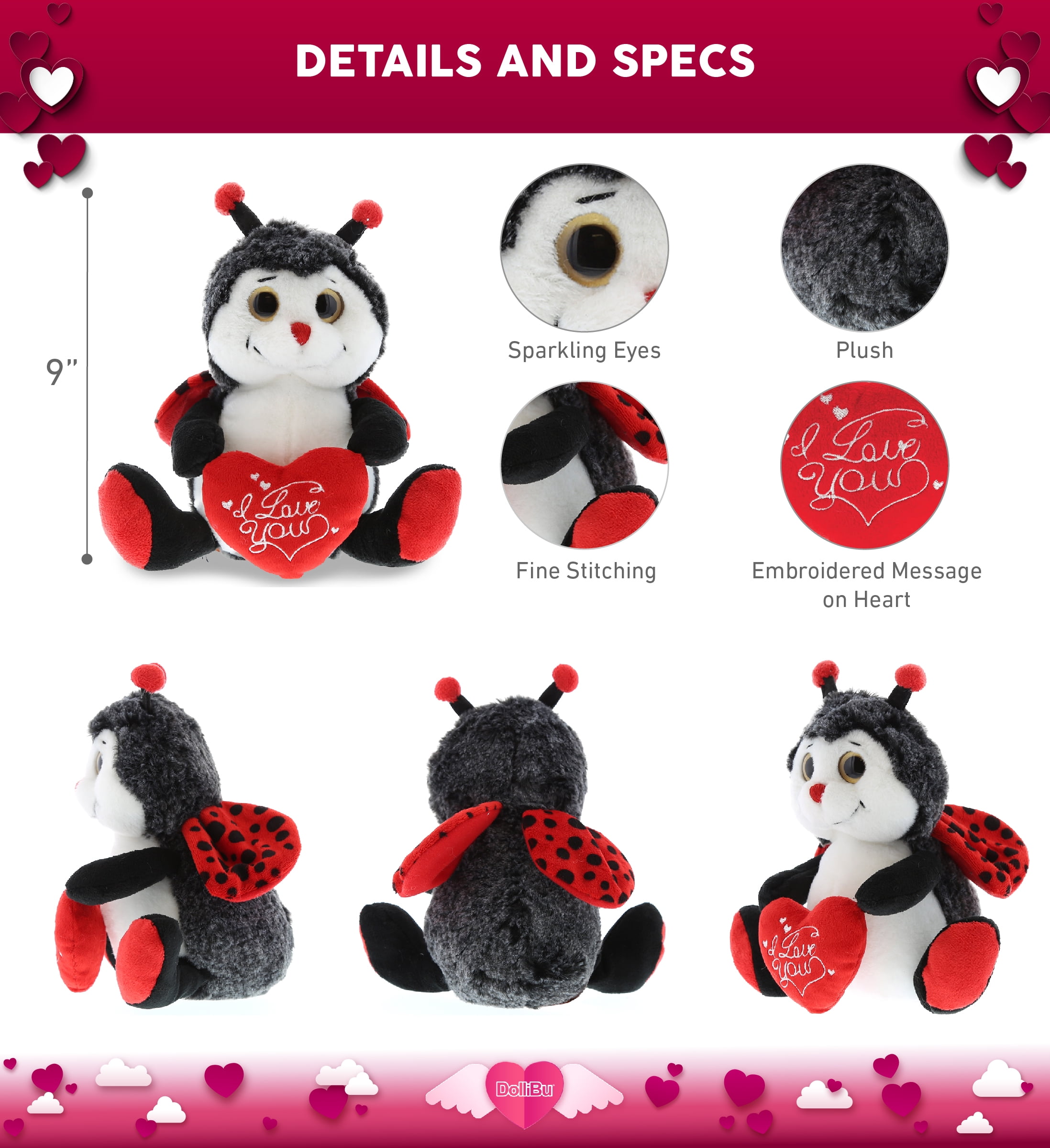 DolliBu I Love You Heart Sitting Ladybug Plush - 6.5 inches