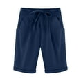 thumbnail image 2 of Vivianyo HD Shorts for Women Summer Clearance Women's Summer Elastic Waist Drawstring Side Pocket Solid Color Short Pants 5/4, 2 of 6