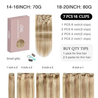 24″ 100% Clip in Human Hair Extensions 7Pcs,14 clips #3  display picture 2