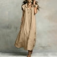 thumbnail image 6 of RoamHome Women’s Ruffle V Neck Flutter Sleeve Maxi Dress, Solid Cotton Linen Loose Casual Long Gown, 6 of 9