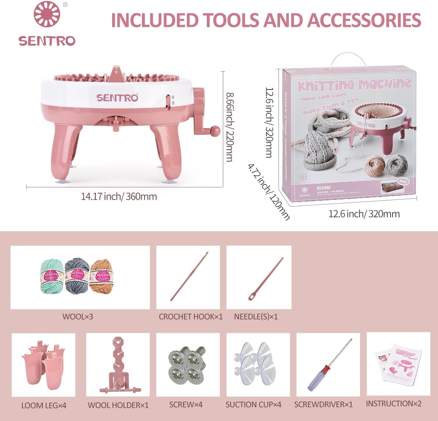 Knitting Machine, 40 Needles Smart Weaving Round Loom, Knitting Machines Knitting Board Rotating Double Knit Loom Machine Kit for Adults/Kids DIY Knit Scarf Hat Sock