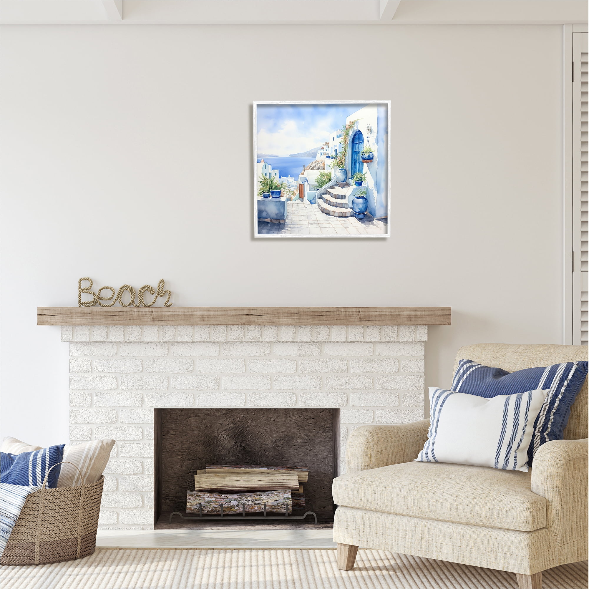 Stupell Industries Santorini Terrace View Travel & Places Painting White Framed Art Print Wall Art, 24 x 24