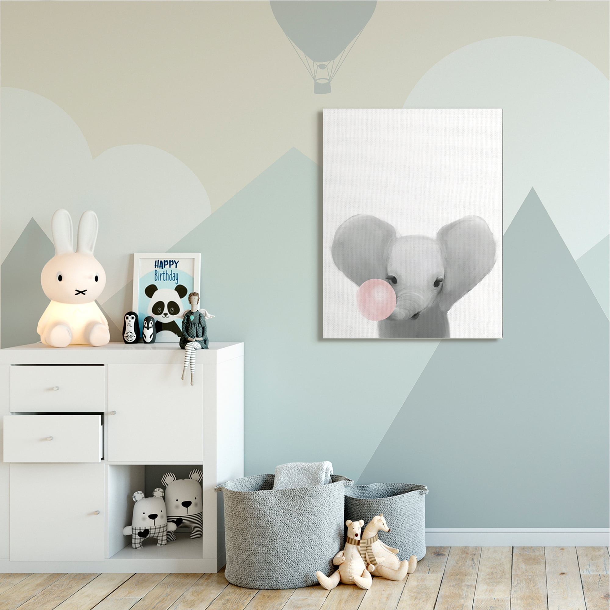 Stupell Industries Baby Elephant with Pink Bubble Gum Safari Animal Canvas Wall Art, 36 x 48, Design by Leah Straatsma