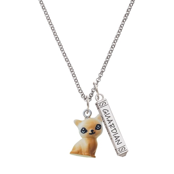 Delight Jewelry Resin Siamese Cat Silvertone Guardian Angel Bar Charm Necklace, 23"
