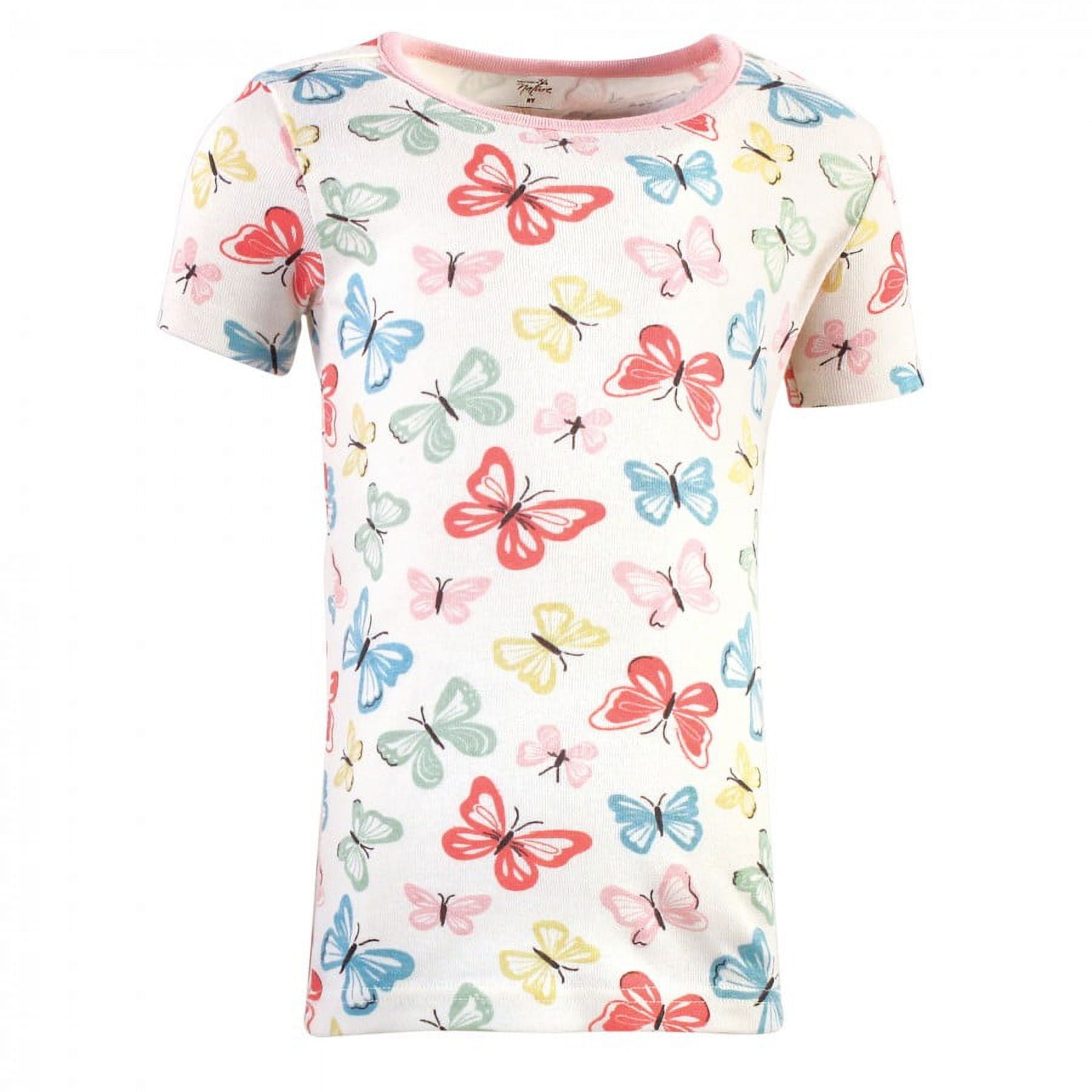 Touched by Nature Toddler and Kids Girl Organic Cotton Tight-Fit Pajama Set, Butterflies, 5 Toddler