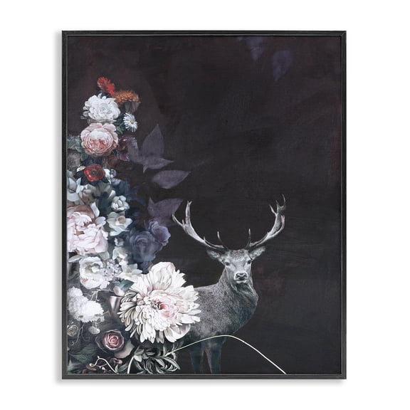 Stupell Industries Cottage Floral Arrangement and Elk Black Framed Giclee Art, 11 x 14, by Design Fabrikken