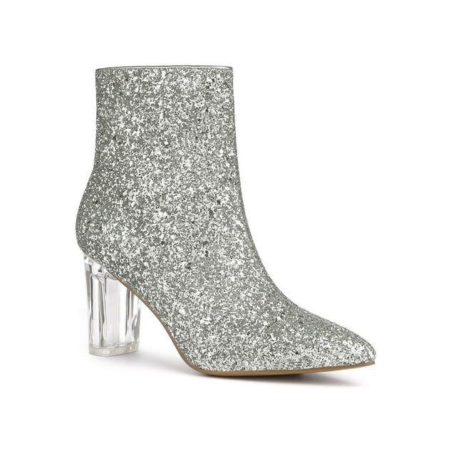 Unique Bargains Bottines à Paillettes à Talon Bloc Transparent pour Femmes