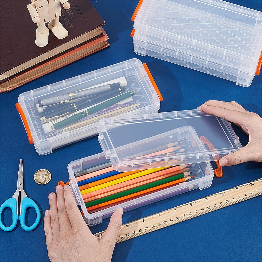 Rectangle Plastic Pencil Case Desktop Stationery Organizer Orange 216x100x46.5mm Inner Diameter: 193x84mm