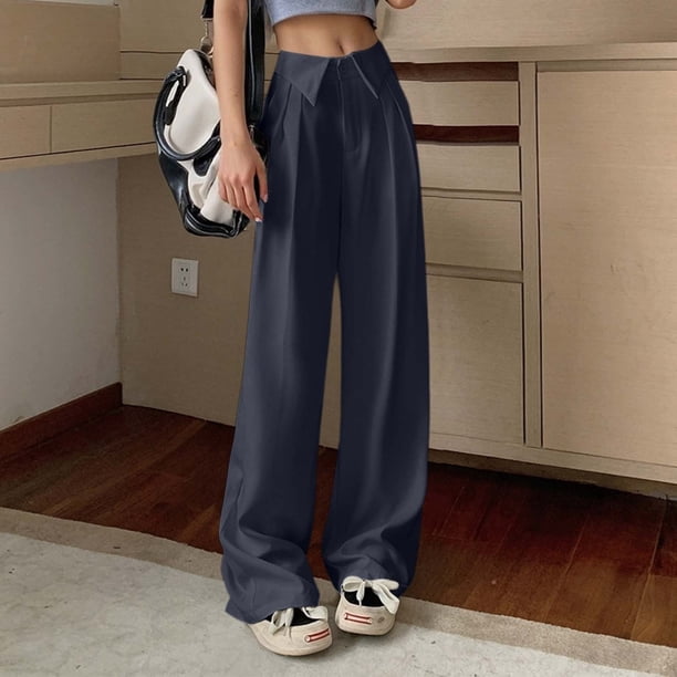 WILLBEST Pantalones Casuales de Mujer, de Cintura Alta y Pierna Ancha, Cómodos, de Tela Elástica y Suave para Uso Diario y Actividades. Mediana
