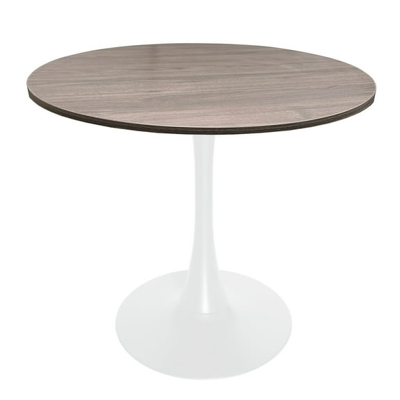 LeisureMod Round Dining Table Modern 36" MDF Wood Tabletop with White Steel Pedestal Base for Kitchen and Living Room Bristol Series in Dark Walnut