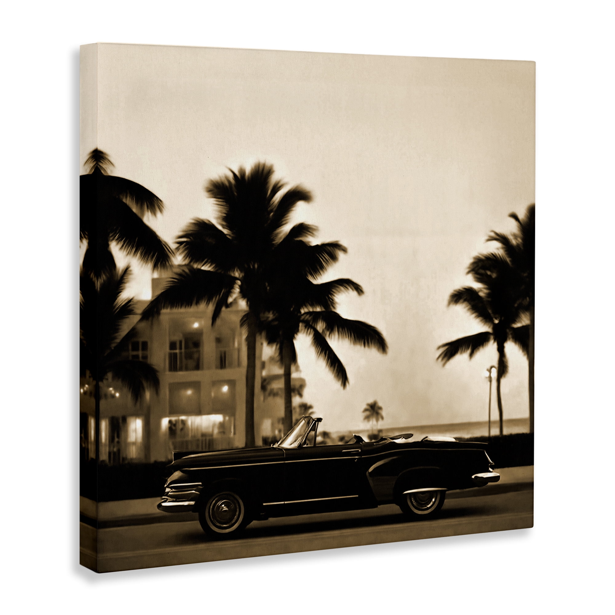 Stupell Industries Classic Black Car & Palms Transportation Painting Wrapped Canvas Art Print Wall Art, 17 x 17