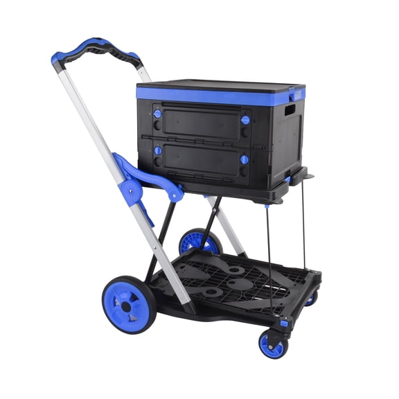2-Tier Folding Utility Cart with Wheels - Collapsible Multi-Use Trolley for Grocery, Supermarket, Warehouse Storage