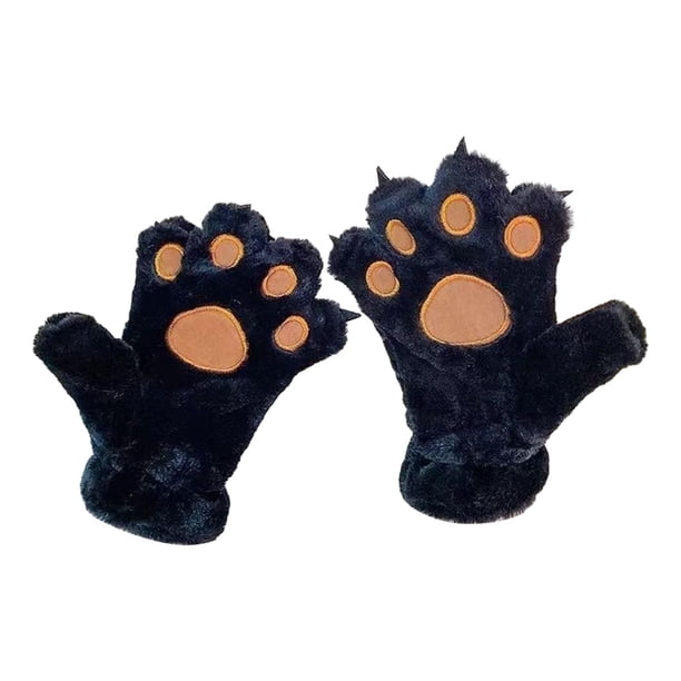 Guantes de invierno para mujer, guantes de felpa cálidos con cuerda para el cuello, bonitos accesorios para disfraces de fiesta de Halloween, guantes Negro Salvador Guantes de mujer