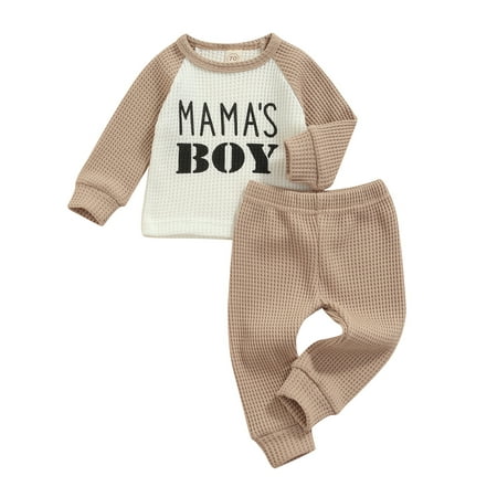 

Sunisery Newborn Baby Boys Clothes Set Mama s Boys Letter Tops Pants Casual Tracksuit Autumn Spring Outfits Khaki 3-6 Months