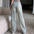 thumbnail image 4 of Pantalones vaqueros de pierna ancha desgastados Retro para mujer, pantalones de cintura alta, sueltos, delgados, rectos, minimalistas, azules, Primavera/Verano, nuevos, 4 of 5