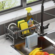 1pc Sink Caddy, Sponge Drain Rack With Dishcloth Holder, Stainless Steel Sink Storage Rack For Sponge Dish Soap Dishcloth Brushes Rags, Kitchen Countertop Organizer, Kitchen Accessories