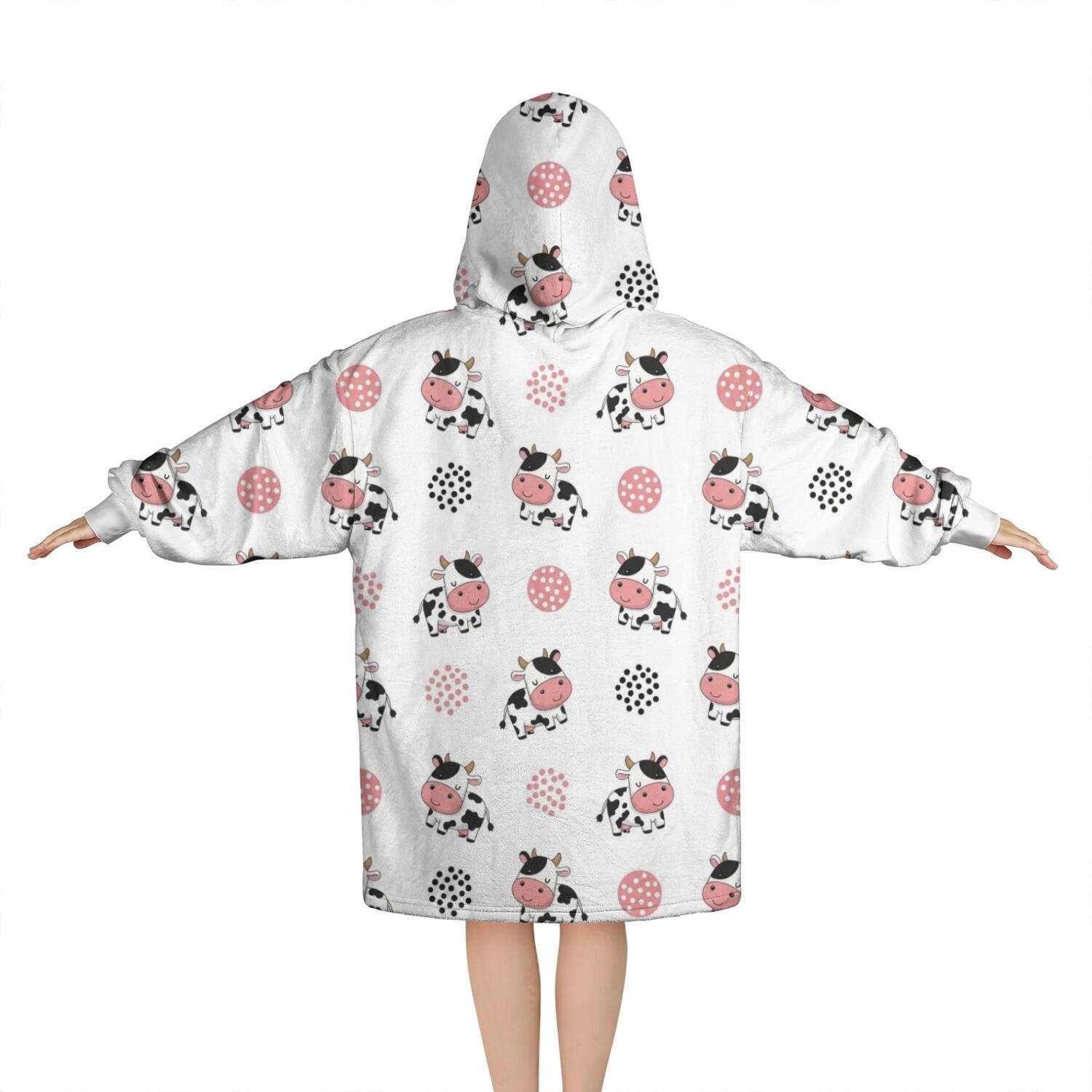 White Cow Dot Pattern Blanket Hoodies for Kids 6-13YR Oversize Wearable Blanket Hoodies for Boys Girls Teens