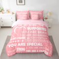 thumbnail image 3 of Manfei Pink Romantic Cartoon 7-Piece Twin Bedding Sets, Inspirational Words Bedding Comforter Set, Teens Kids Girls Female Reversible Sheet Sets, Luxury Bedroom Decor, 3 of 8