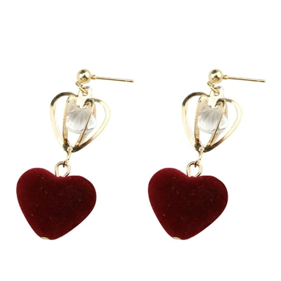 UDIYO Hollow Crown Love Heart Plush Ball Rhinstone Dangle Drop Stud Earrings Women