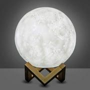 Himalayan Glow 3D Printed Moon Lamp with Stand - 6 inches, Dimmable, Rechargeable, Touch LED Night Light
