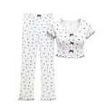 thumbnail image 3 of WCJM Women's Sweetheart Neckline Lounge Set 2 Piece Floral Print Short Sleeve Top and Long Pants Casual Matching Pajama Sets Short Sleeve V-Neck Women Pajama Sets, 3 of 3