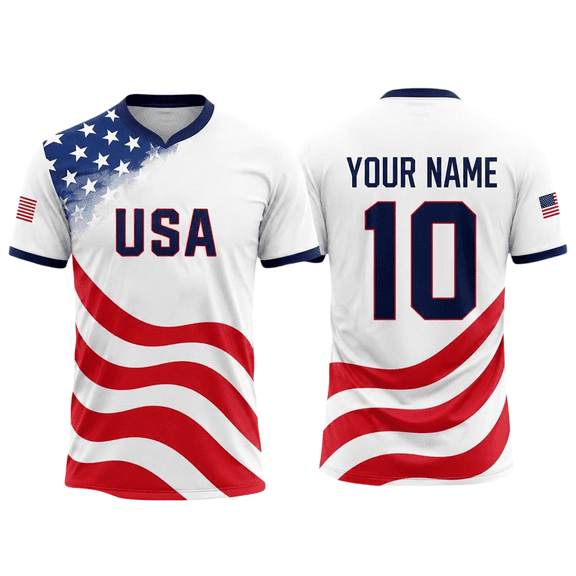 Personalized 2026 USA Soccer Jersey, Red White Stripe Soccer Shirt, Custom Name Number America Shirt, Patriotic Unisex Shirt S-5XL