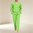 thumbnail image 2 of Delconic Mens Pajama Set Long Sleeve Button Front Sleepwear Set Loose Fit Top and Full Length Pants Loungewear Nightwear Fluorescent Green L, 2 of 6