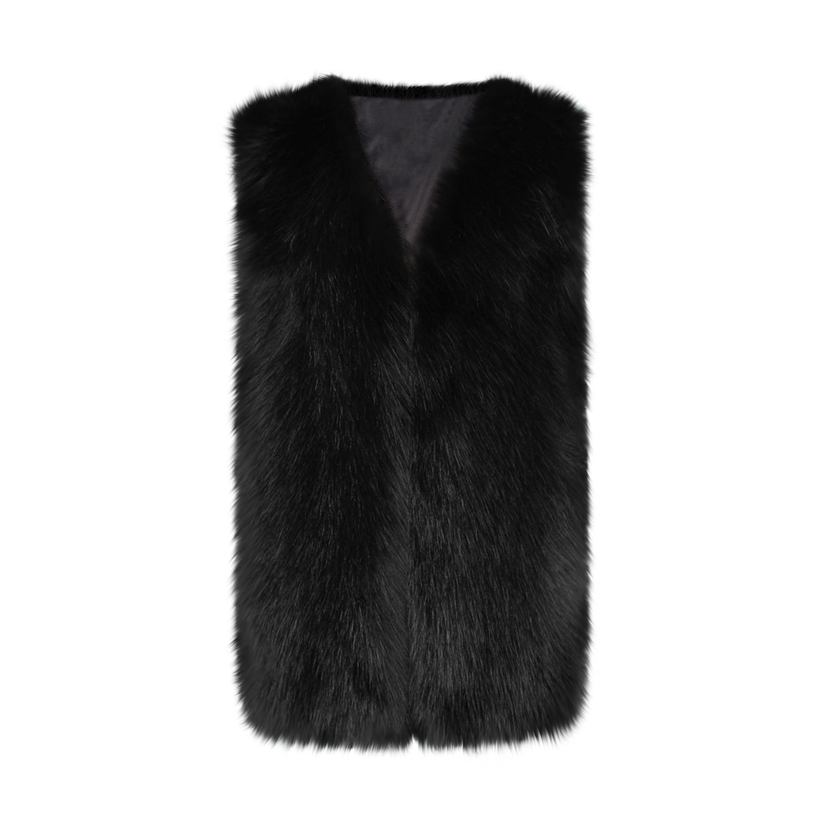 Uaswgudfs Women's Black Faux Fur Vest, Plus Size Winter Sleeveless Warm Outerwear, Casual Fashion Layering Jacket - Trendy Style Black 2XL