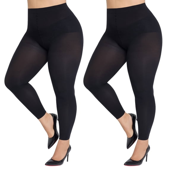 Manzi Plus Size Footless Tights for Women 70D Opaque Black Pantyhose