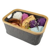 BambooMN Crafting Yarn Storage Bag with Lid for Crochet Supplies, Knitting Accessories, and Other Storage Needs - Organize Projects, Needles, and Hooks with this Light, Foldable Knitting Bag, White