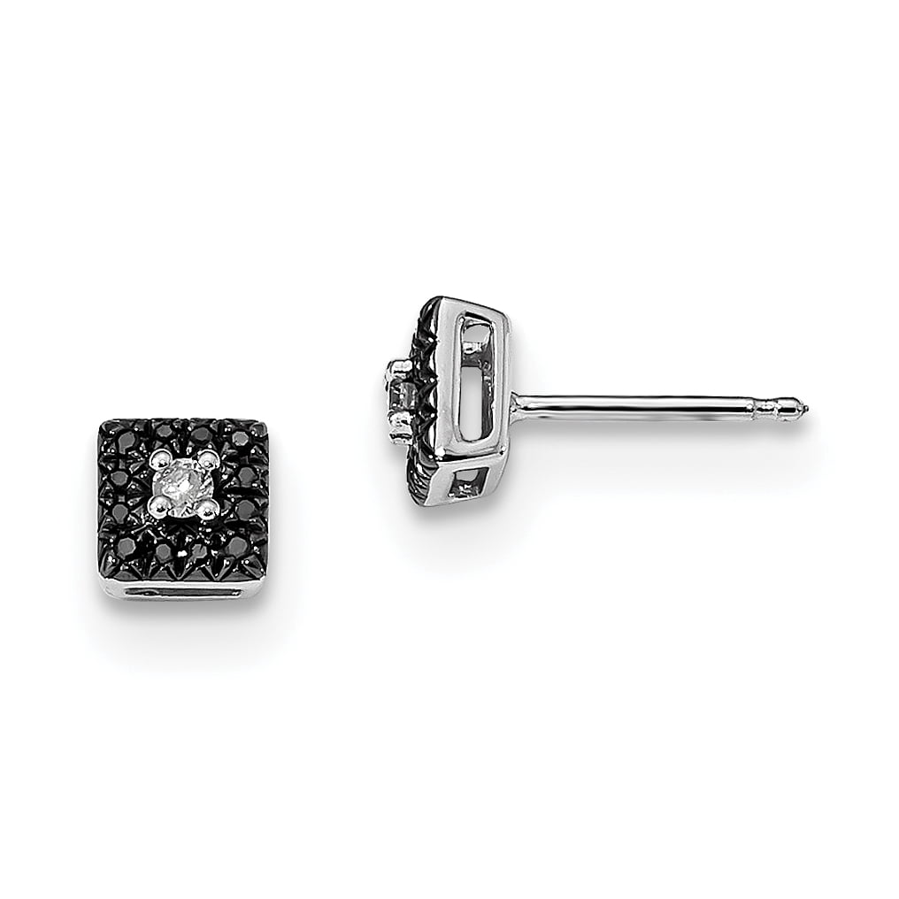 925 Sterling Silver Black White Diamond Square Stud Earrings Night