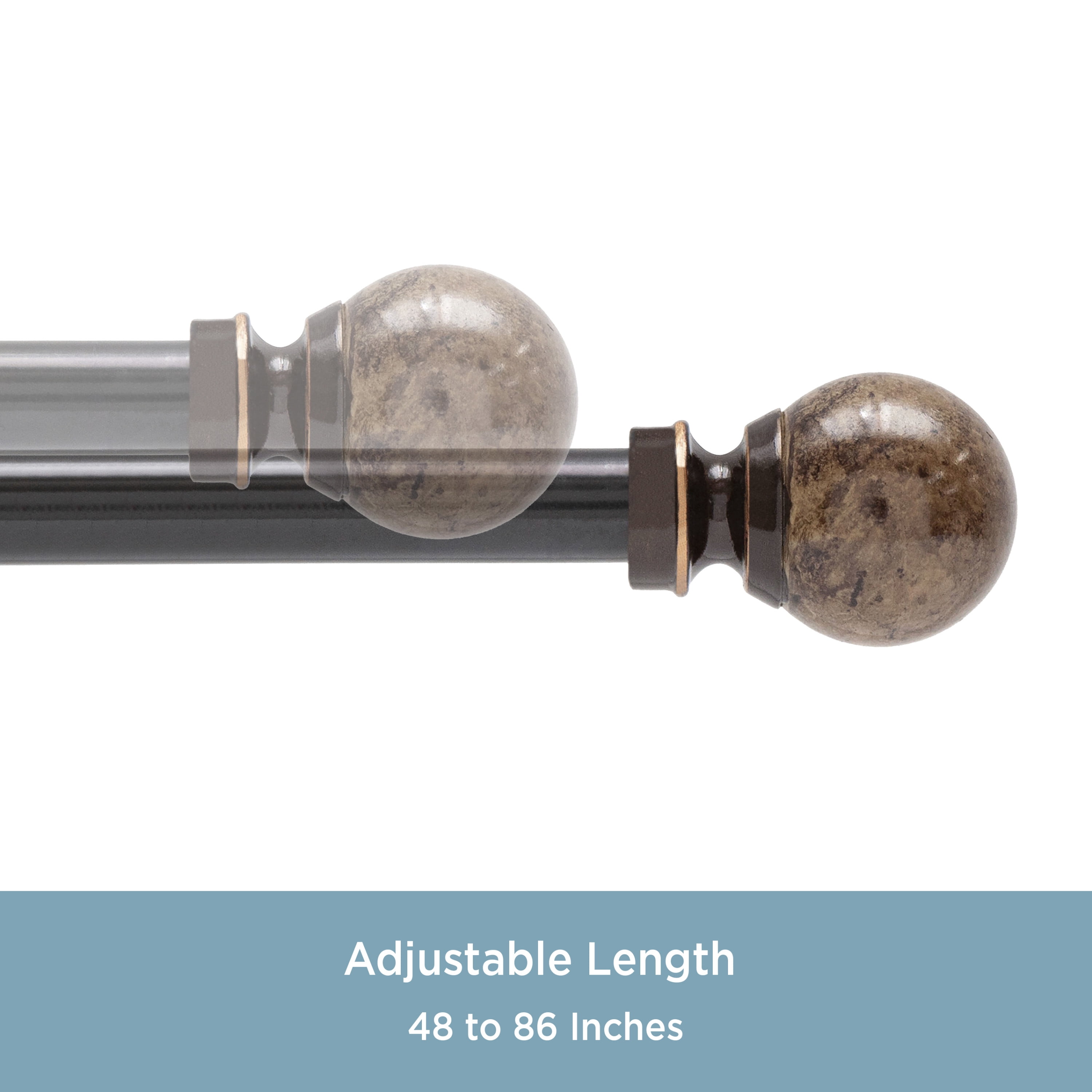 Kenney Jillian 48-86" Petite Café Adjustable Curtain Rod, 1/2" Dia., Brown Marble