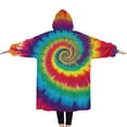 thumbnail image 2 of Oversized Wearable Blanket Hoodie,Colorful Rainbow Tie Dye Spiral Pattern Sherpa Blanket Hoodie with Super Pockets,Super Warm Fuzzy Pullover for Women & Men, 2 of 6