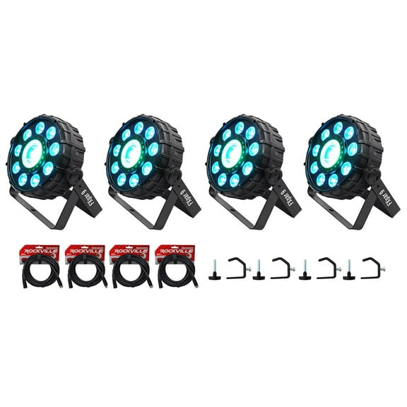 4) Chauvet DJ FX Par 9 DMX Multi-Effect LED, SMD RGB UV Par Lights Cables Clamps