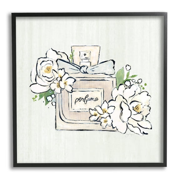 Stupell Industries Glam Fashion Perfume Bottle Blooming Flower Buds Graphic Art Black Framed Art Print Wall Art, Design by Tava Studios