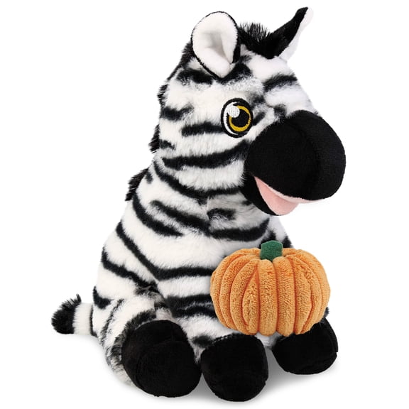 DolliBu Eco Friendly Super Soft Zebra Stuffed Animal with Pumpkin Decor - Pumpkin Plush Animal for Fall, Halloween and Thanksgiving, Pumpkin Toy for Baby, Kids, Adults - 13.5 Inches
