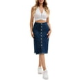 thumbnail image 2 of INSPIRE CHIC Women's Skirt Denim Button Down Frayed Trim H-Line Knee Length Casual Jean Skirts S Deep Blue, 2 of 6