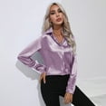 thumbnail image 6 of EFINNY Women's Button Shirts Satin Shirts Imitation Silk Blouses Long Sleeves Commuting Casual Fashion Top, 6 of 8