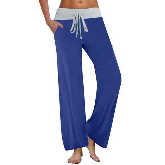 AherBiu Pajama Pants for Women Drawstring Elastic Waisted Wide Leg Stretch Loose Yoga Pants with Pockets Casual Comfy Sweatpants
