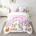 thumbnail image 2 of Manfei Girls Pink Rainbow Bedding Comforter Set 7 Pieces, Fox Bear Rabbit Raccoon Queen Bedding Sets, Chic Butterfly Queen Sheet Sets, Lightweight Room Decor, 2 of 8